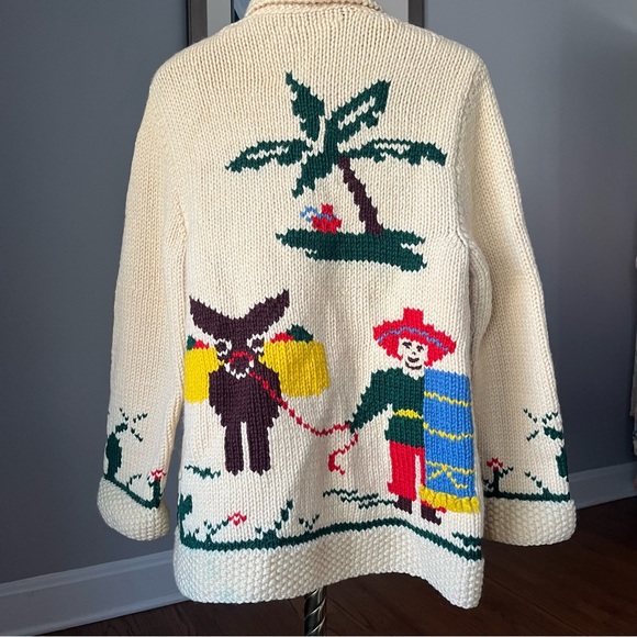 Vintage 40s 50s Mary Maxim Mexicana Cowichan Western Hand Knit Mexican cardigan - Picture 6 of 14